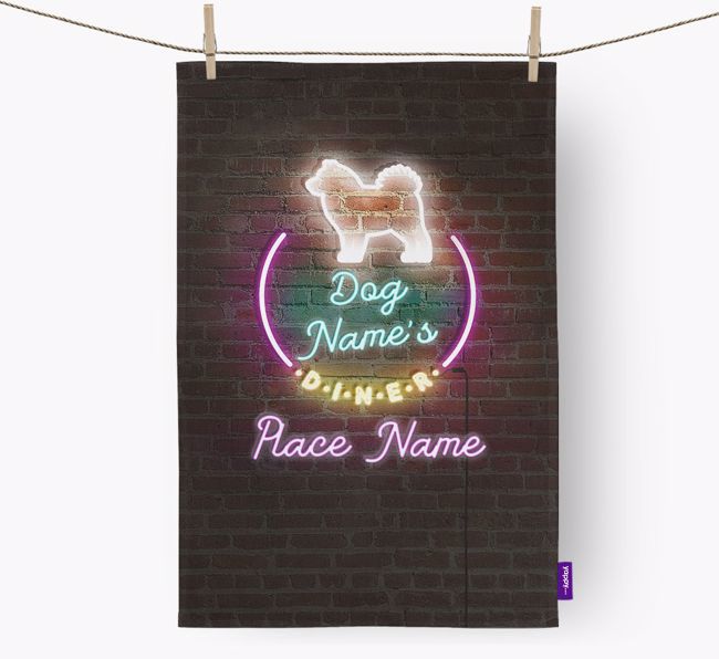 'Neon Lights Diner' - Personalized {breedFullName} Tea Towel 